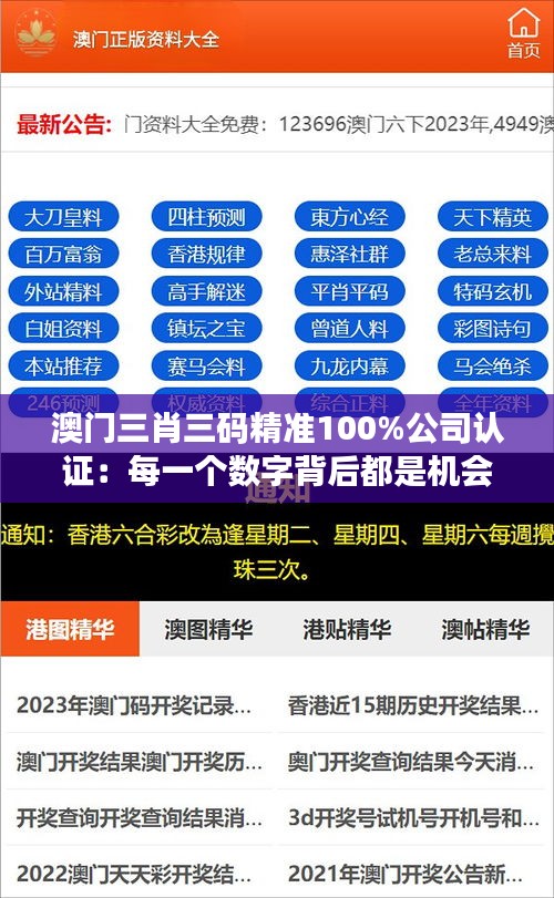 澳门三肖三码精准100%公司认证：每一个数字背后都是机会