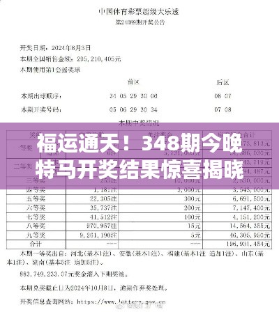 福运通天！348期今晚特马开奖结果惊喜揭晓