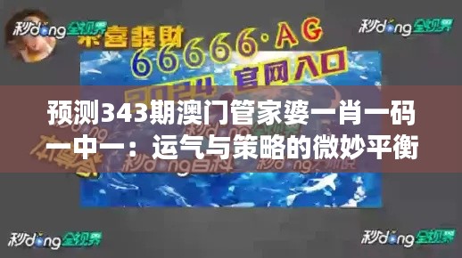 预测343期澳门管家婆一肖一码一中一：运气与策略的微妙平衡