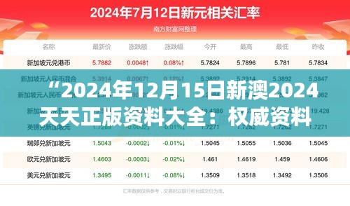 “2024年12月15日新澳2024天天正版资料大全：权威资料的集大成者”