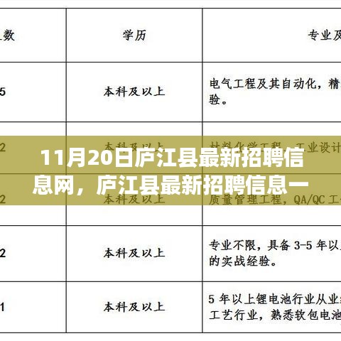 庐江县最新招聘信息一网打尽，最新职位速递（11月20日更新）