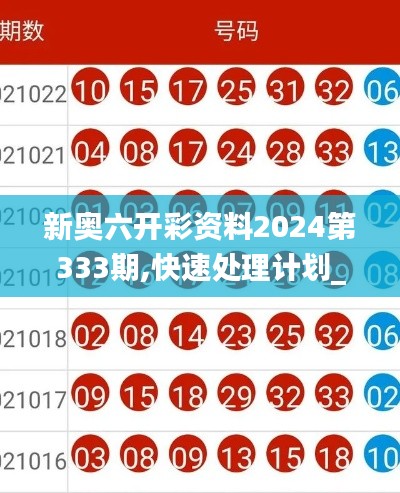 新奥六开彩资料2024第333期,快速处理计划_升级版STJ11.42