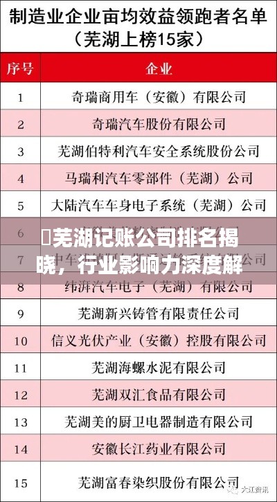 ​芜湖记账公司排名揭晓，行业影响力深度解析